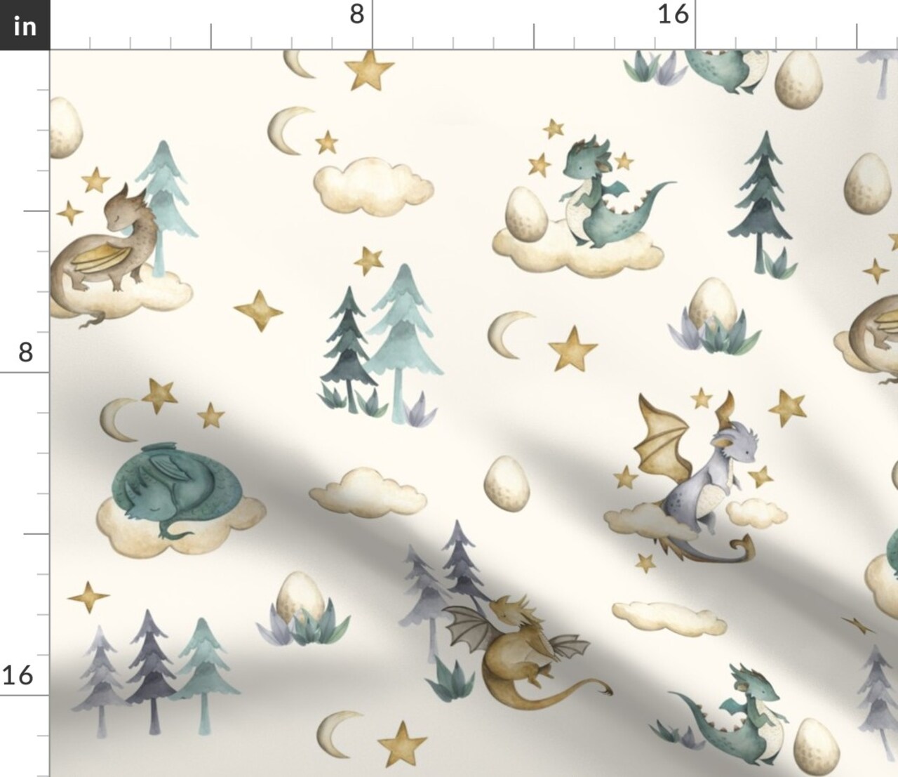 Baby Dragon Whimsical Fun Cute Happy Cheerful Fantasy Mythical Beige Blue Custom Printed Fabric by Spoonflower Various Fabrics by the Yard or Fat Quarter 12164437